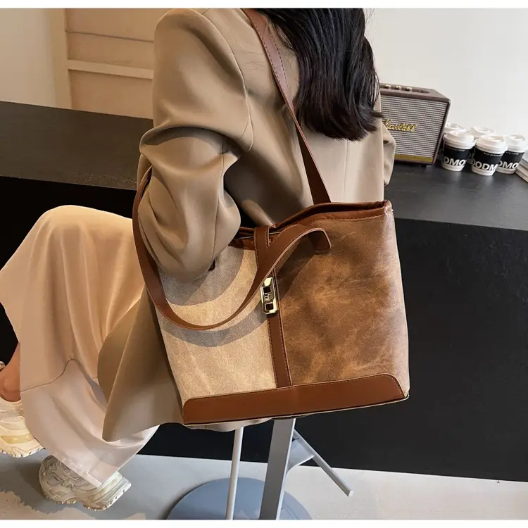 Women Vintage Brown White Shoulder Bag Large Capacity — feature 9
