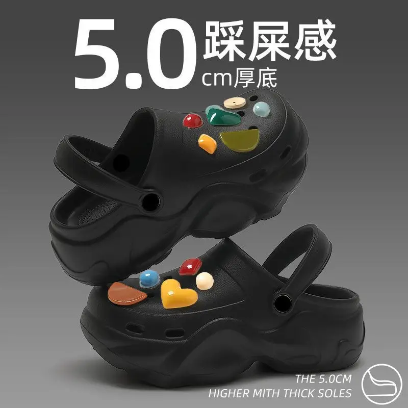 Love Button Clogs Women's Black EVA Thick Sandals - Image 5