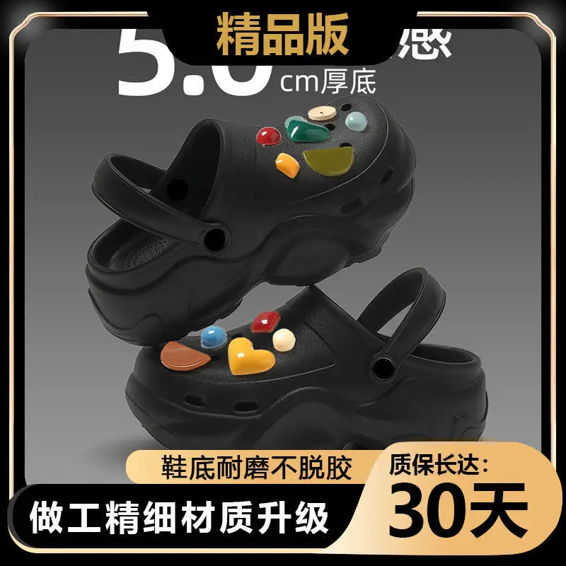 Love Button Clogs Women's Black EVA Thick Sandals - Image 3