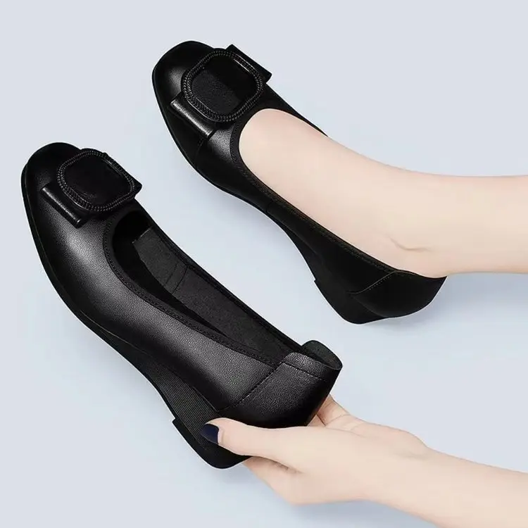 Women Black Wedge Leather Flats 2024 — feature 5