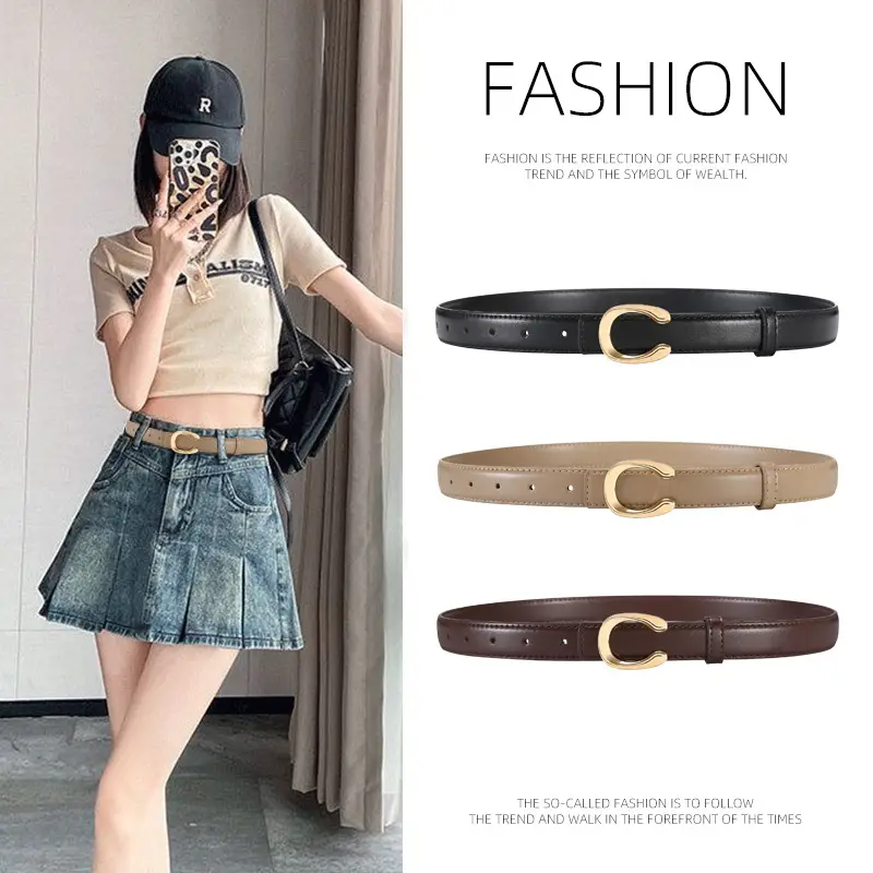Black Gold C Buckle Women's Slim Fit Belt - Image 7