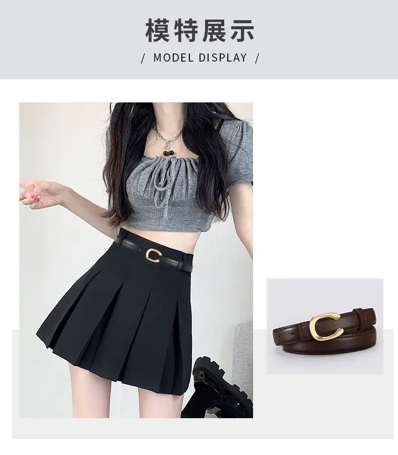 Black Gold C Buckle Women's Slim Fit Belt — feature 13