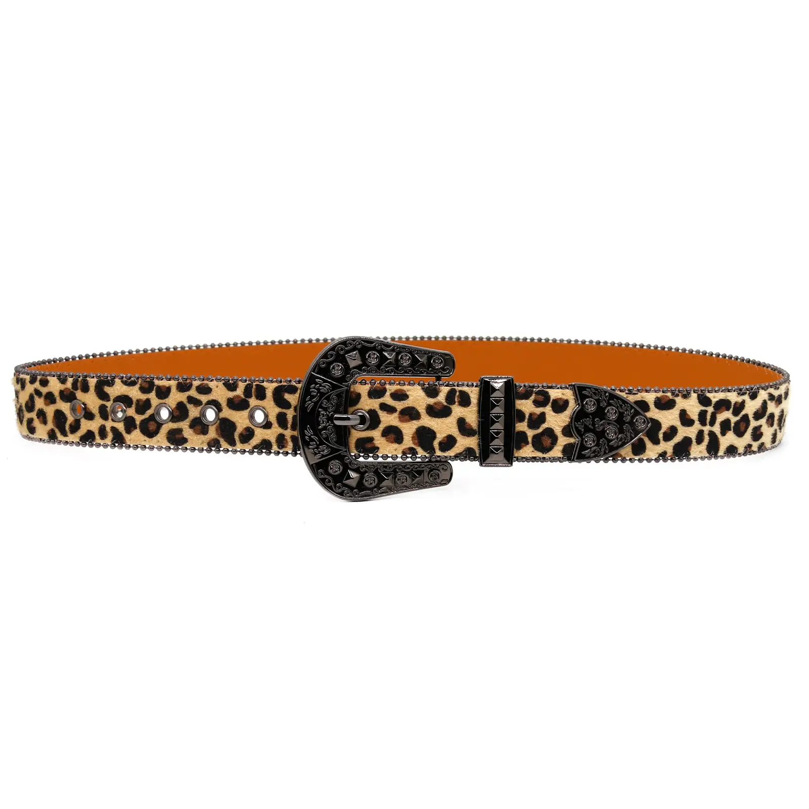 Leopard Print Women's Belt with Spike Buckle