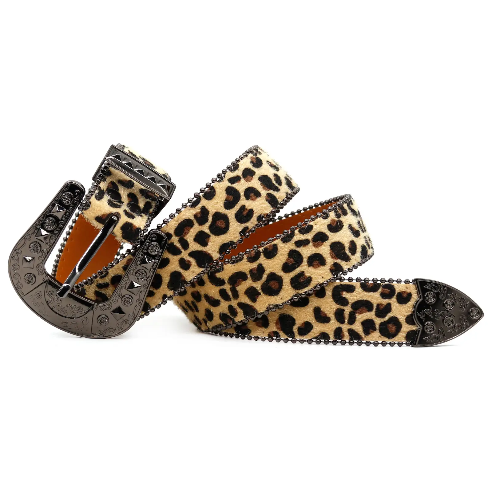 Leopard Print Women's Belt with Spike Buckle