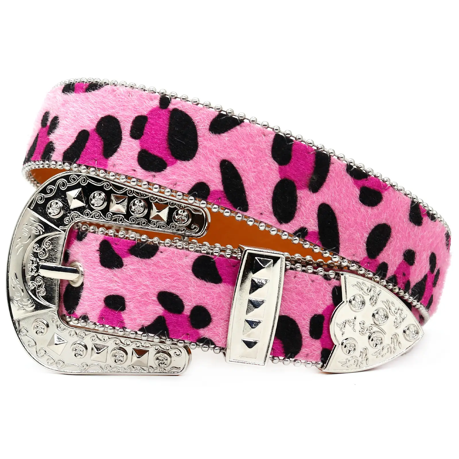 Leopard Print Women's Belt with Spike Buckle