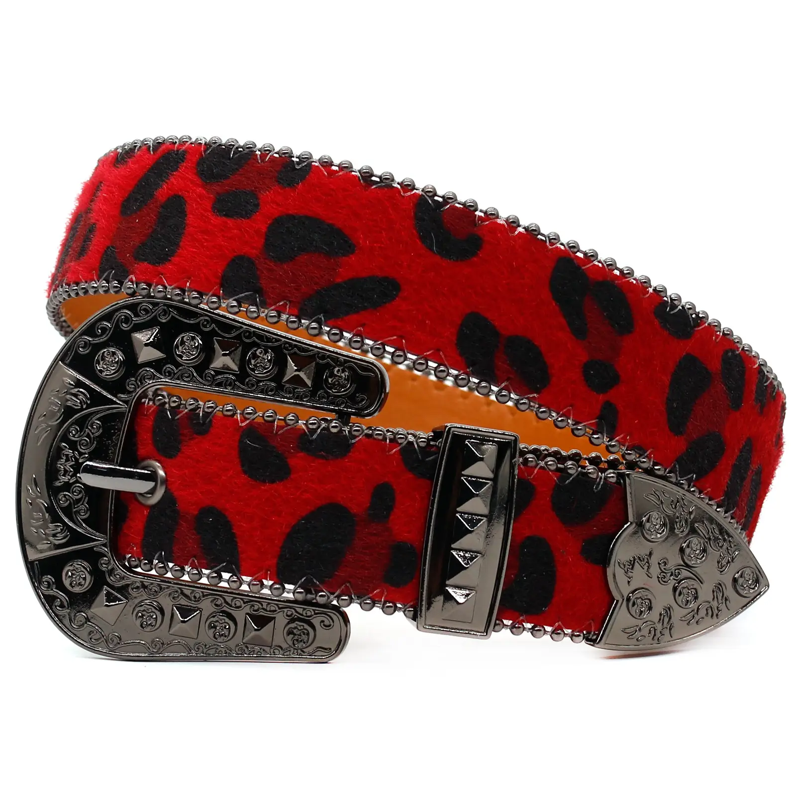Leopard Print Women's Belt with Spike Buckle