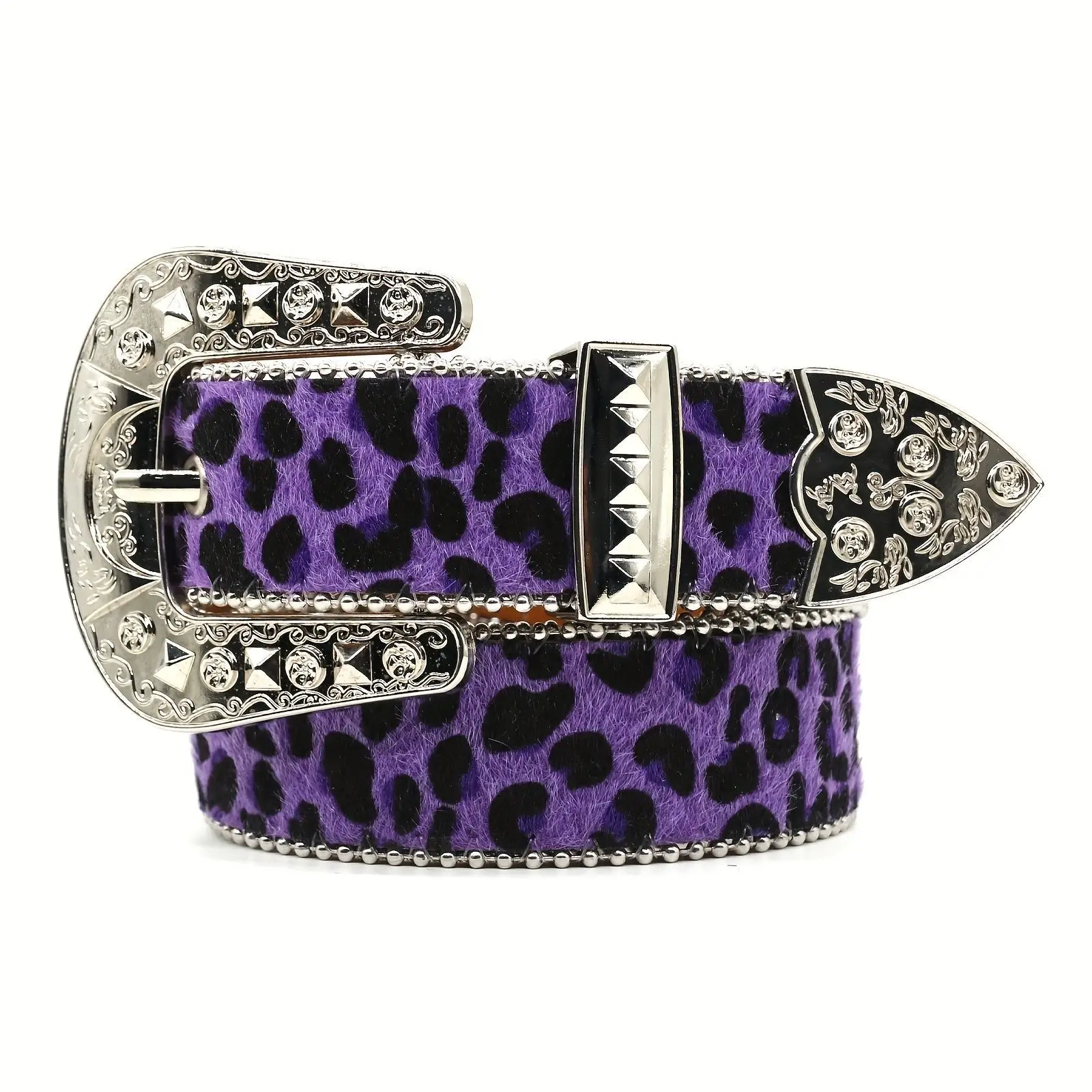 Leopard Print Women's Belt with Spike Buckle