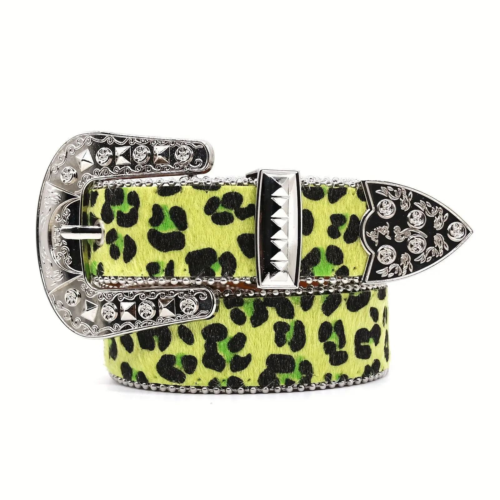 Leopard Print Women's Belt with Spike Buckle