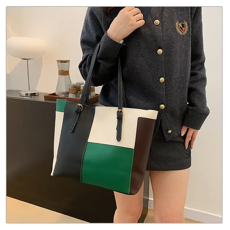 Women's PU Contrast Color Shoulder Bag 2024 - Image 8