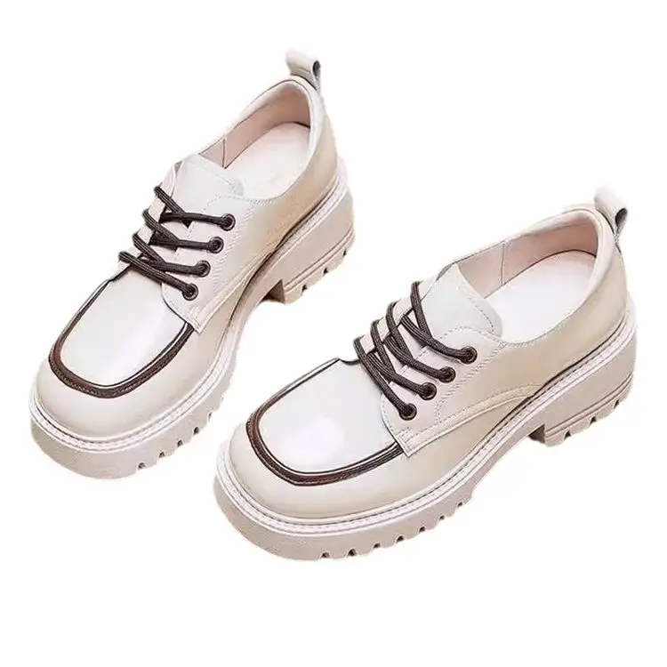 Round toe small leather shoes women's British style 2024 new autumn color matching fashion western style thick heel thick bottom heightening loafers