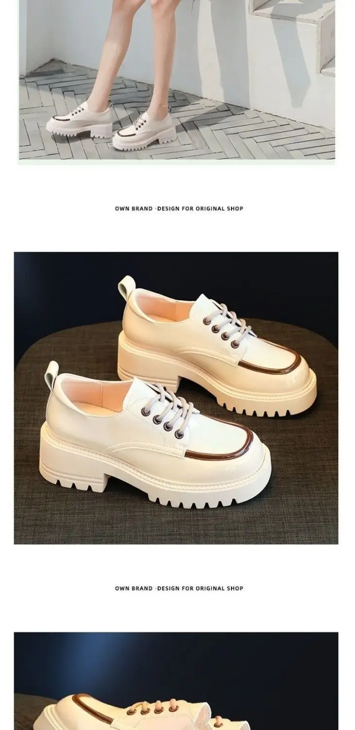 Round toe small leather shoes women's British style 2024 new autumn color matching fashion western style thick heel thick bottom heightening loafers — feature 10