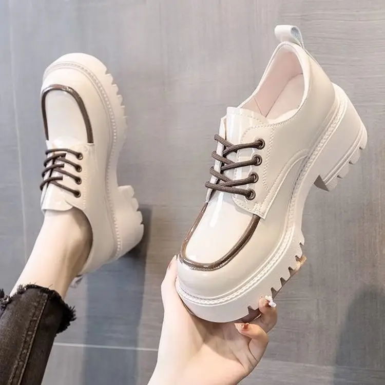 Round toe small leather shoes women's British style 2024 new autumn color matching fashion western style thick heel thick bottom heightening loafers — feature 3