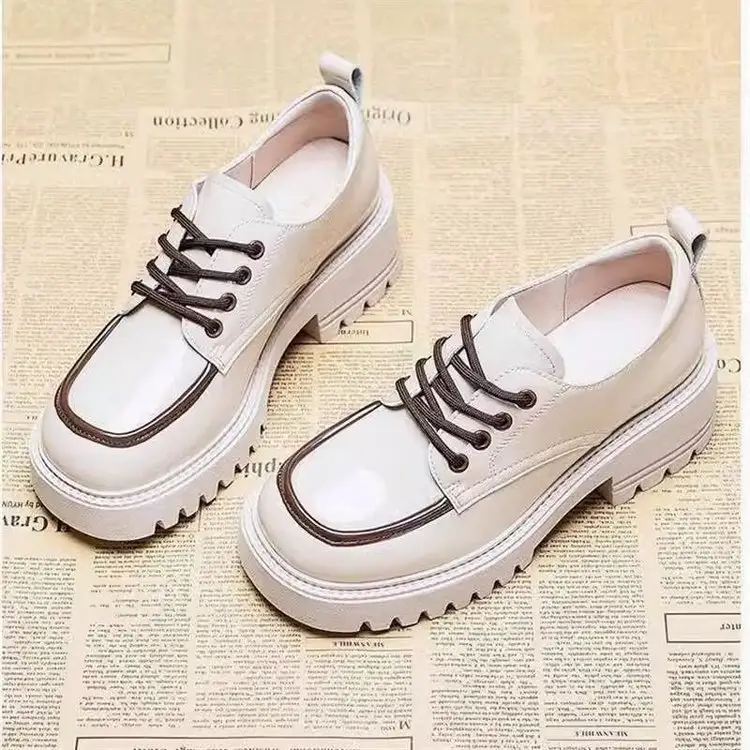 Round toe small leather shoes women's British style 2024 new autumn color matching fashion western style thick heel thick bottom heightening loafers — feature 4