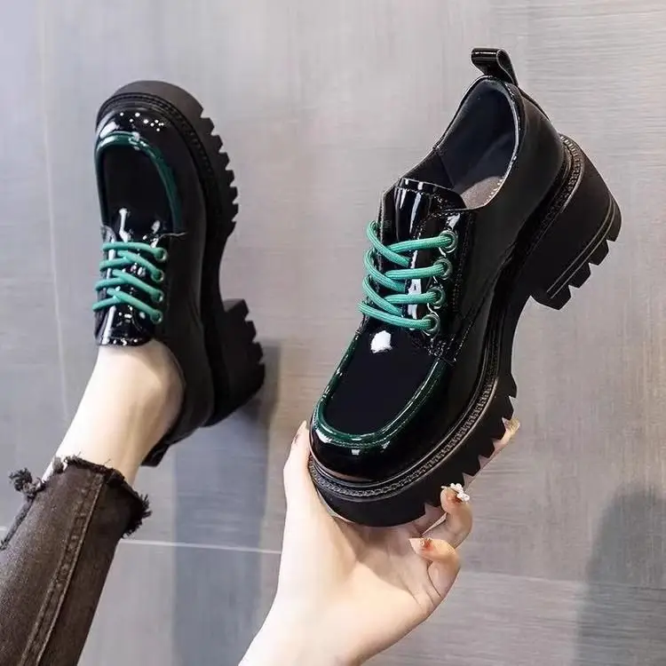 Round toe small leather shoes women's British style 2024 new autumn color matching fashion western style thick heel thick bottom heightening loafers — feature 5