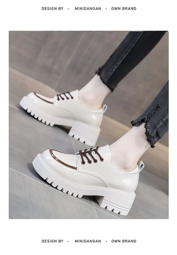 Round toe small leather shoes women's British style 2024 new autumn color matching fashion western style thick heel thick bottom heightening loafers — feature 6