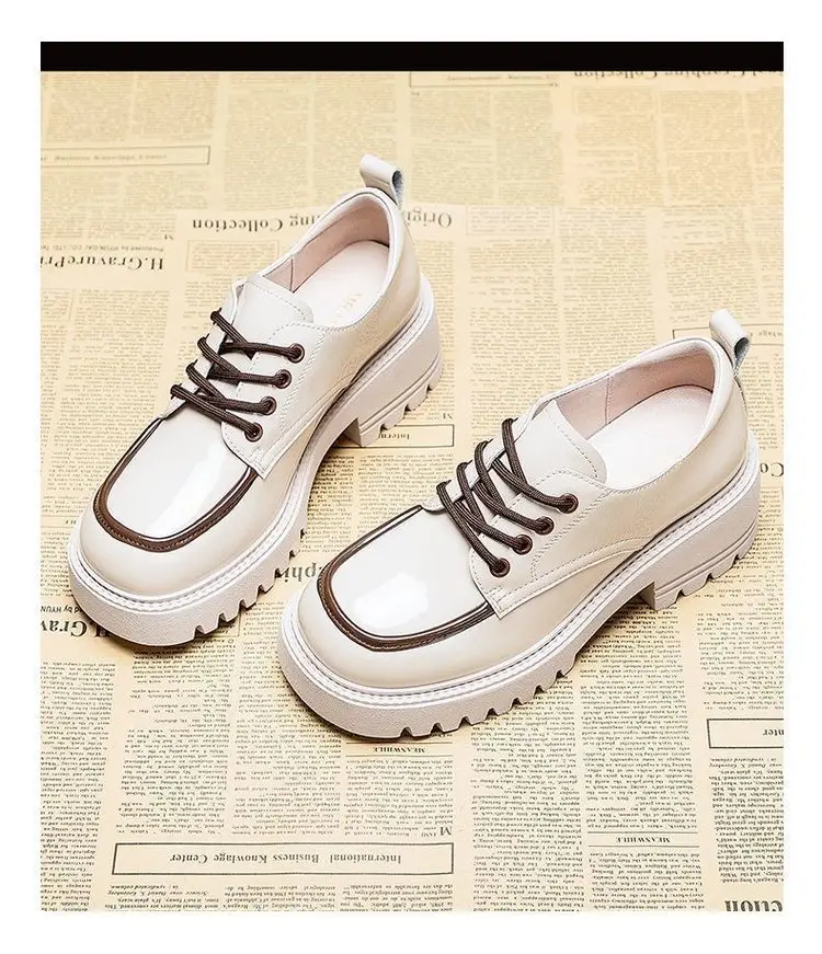 Round toe small leather shoes women's British style 2024 new autumn color matching fashion western style thick heel thick bottom heightening loafers — feature 7