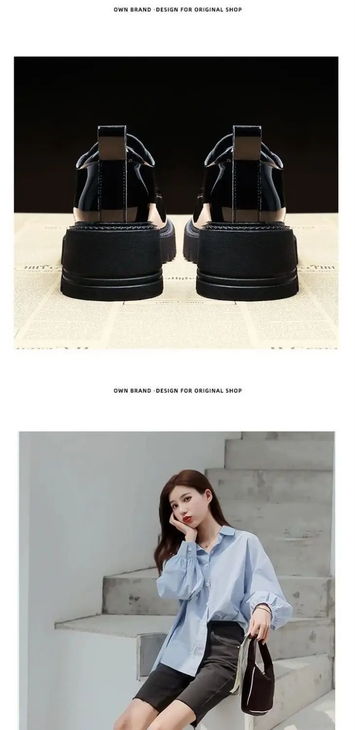 Round toe small leather shoes women's British style 2024 new autumn color matching fashion western style thick heel thick bottom heightening loafers — feature 9