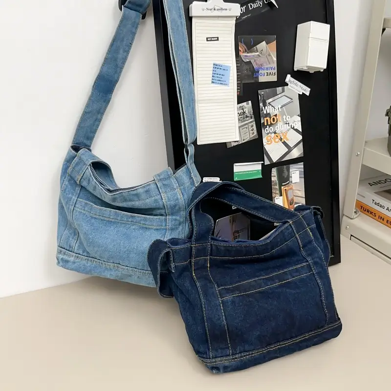 Denim Shoulder Bag 2024 New Solid Color - Image 4