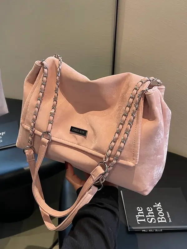 Women's Pink Chain Shoulder Bag Large Capacity 2024