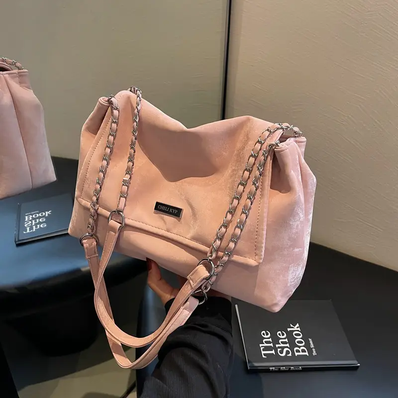 Women's Pink Chain Shoulder Bag Large Capacity 2024