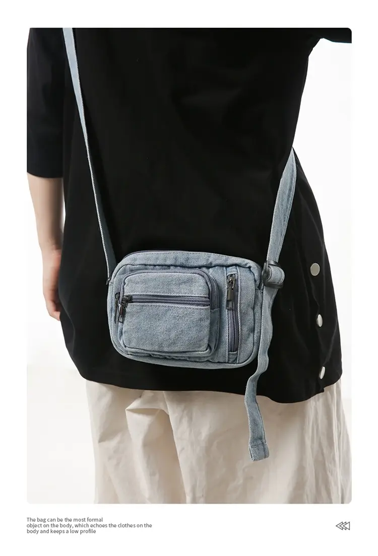 Vintage Washed Denim Mini Shoulder Bag for Men Women — feature 10