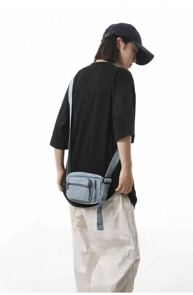 Vintage Washed Denim Mini Shoulder Bag for Men Women — feature 12