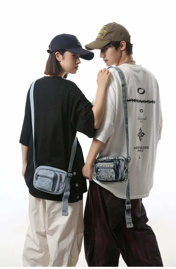 Vintage Washed Denim Mini Shoulder Bag for Men Women — feature 15