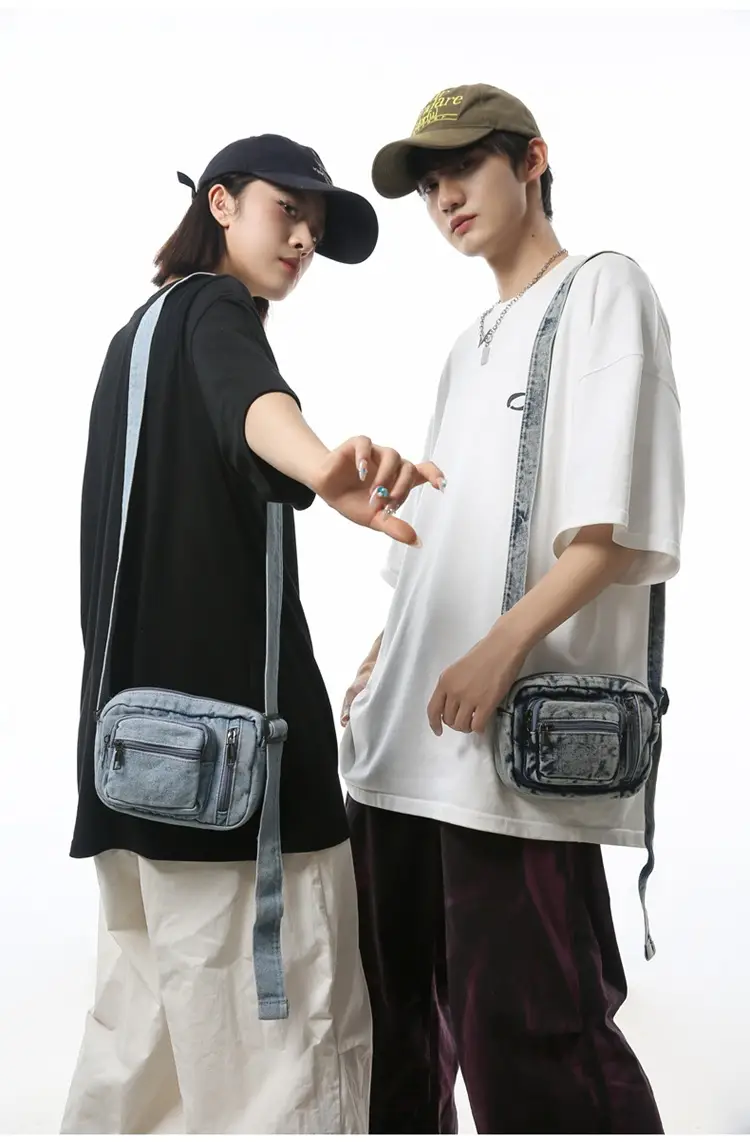 Vintage Washed Denim Mini Shoulder Bag for Men Women — feature 16