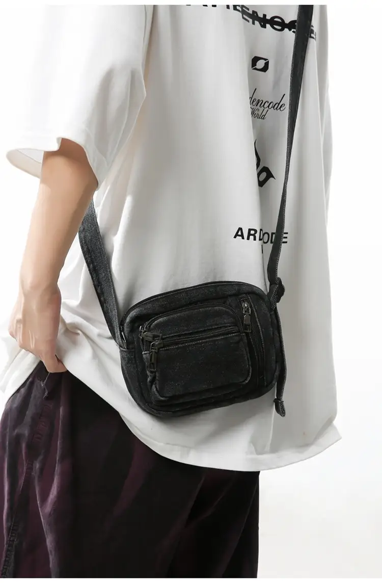 Vintage Washed Denim Mini Shoulder Bag for Men Women — feature 19