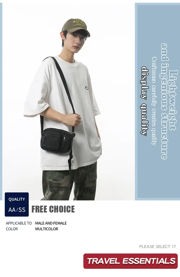 Vintage Washed Denim Mini Shoulder Bag for Men Women — feature 2