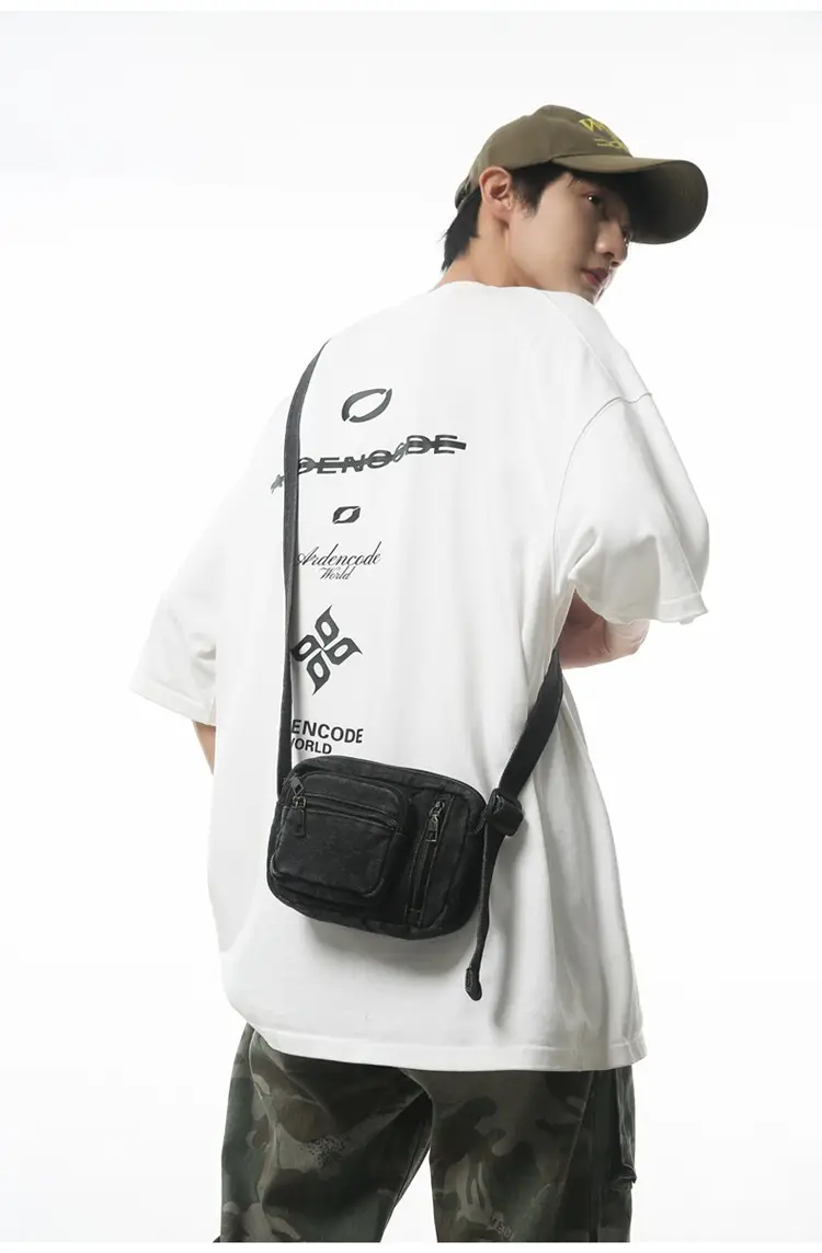 Vintage Washed Denim Mini Shoulder Bag for Men Women — feature 20