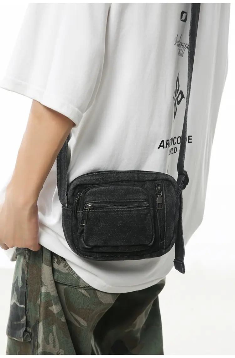 Vintage Washed Denim Mini Shoulder Bag for Men Women — feature 21