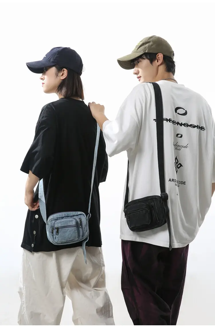 Vintage Washed Denim Mini Shoulder Bag for Men Women — feature 22