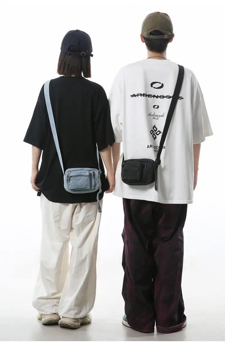 Vintage Washed Denim Mini Shoulder Bag for Men Women — feature 23