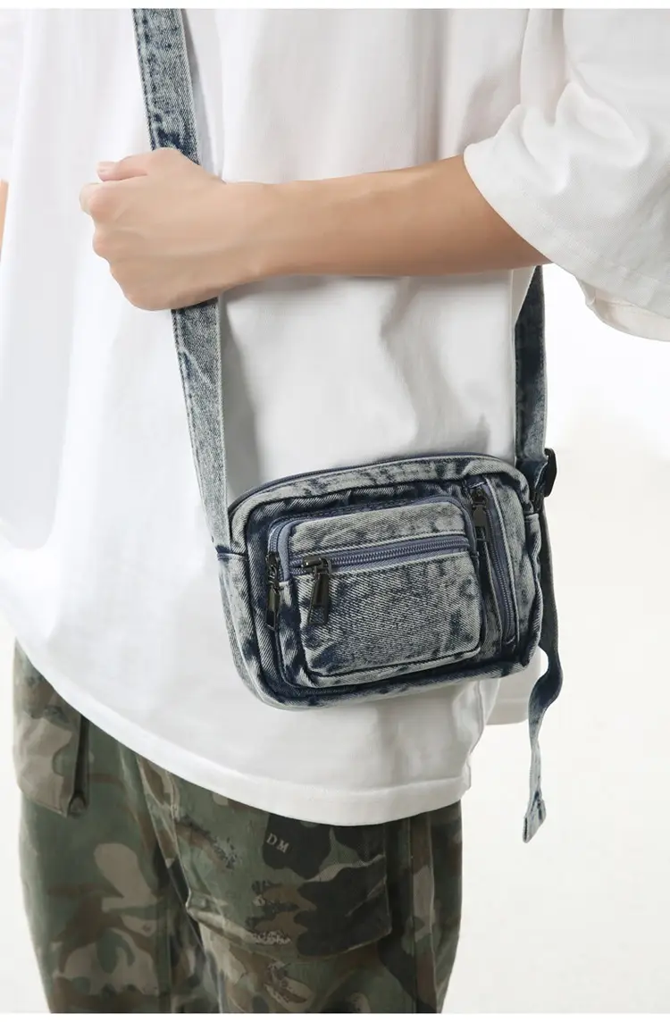 Vintage Washed Denim Mini Shoulder Bag for Men Women — feature 24