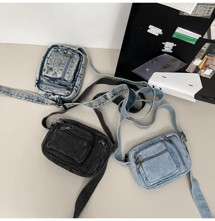 Vintage Washed Denim Mini Shoulder Bag for Men Women — feature 29