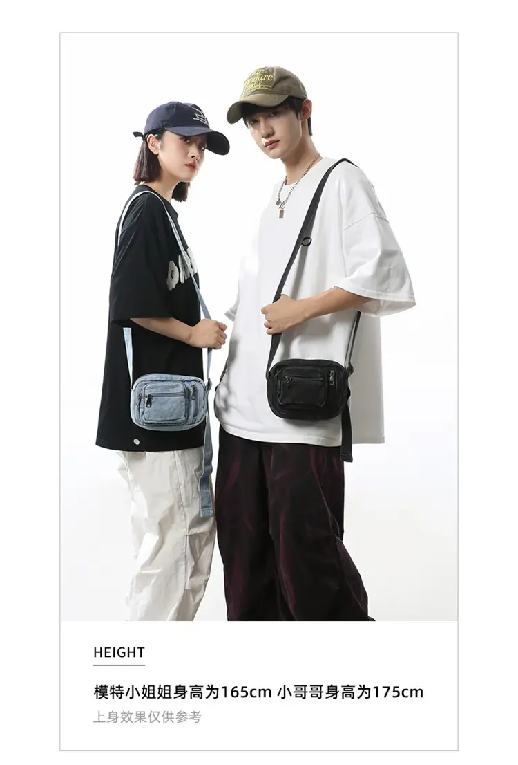 Vintage Washed Denim Mini Shoulder Bag for Men Women — feature 3