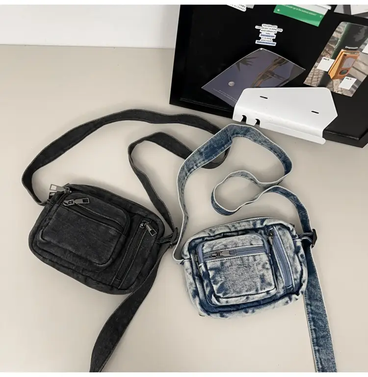 Vintage Washed Denim Mini Shoulder Bag for Men Women — feature 30