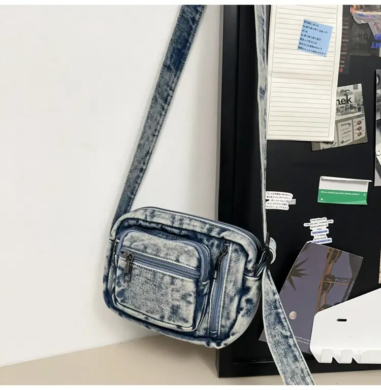 Vintage Washed Denim Mini Shoulder Bag for Men Women — feature 32