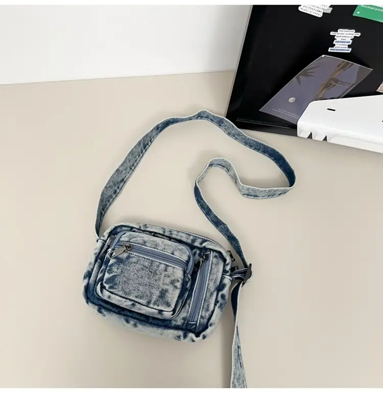 Vintage Washed Denim Mini Shoulder Bag for Men Women — feature 33
