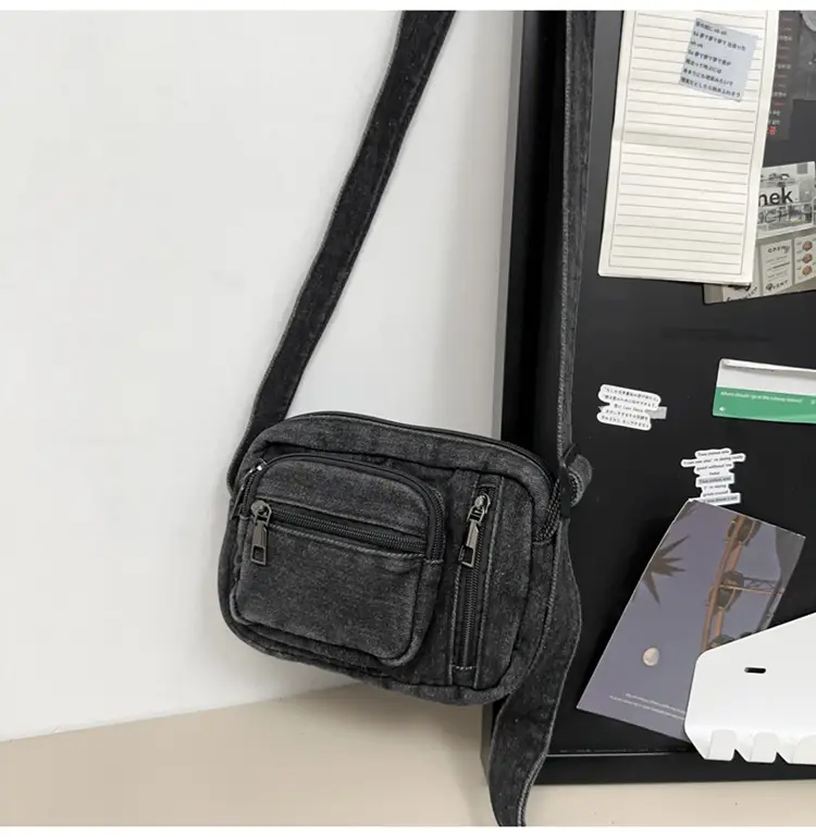 Vintage Washed Denim Mini Shoulder Bag for Men Women — feature 34