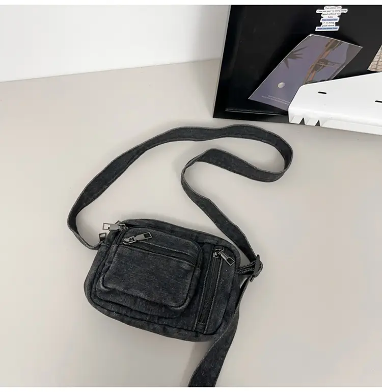 Vintage Washed Denim Mini Shoulder Bag for Men Women — feature 35