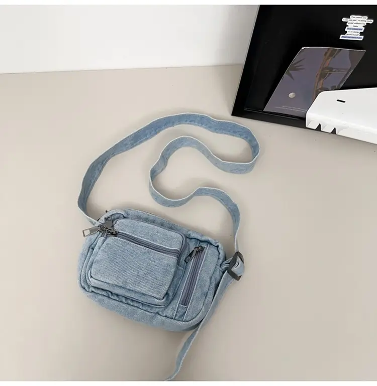 Vintage Washed Denim Mini Shoulder Bag for Men Women — feature 37
