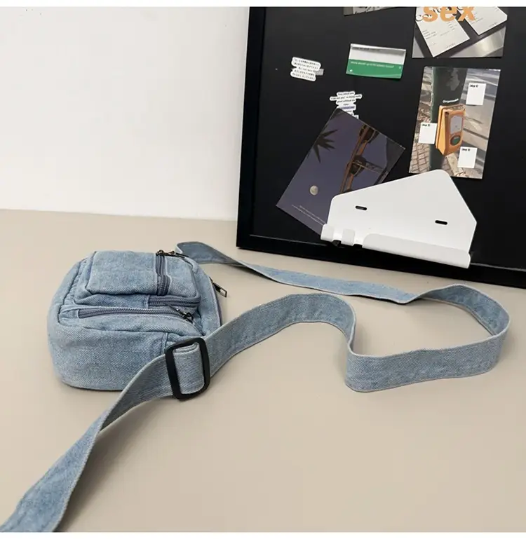 Vintage Washed Denim Mini Shoulder Bag for Men Women — feature 38