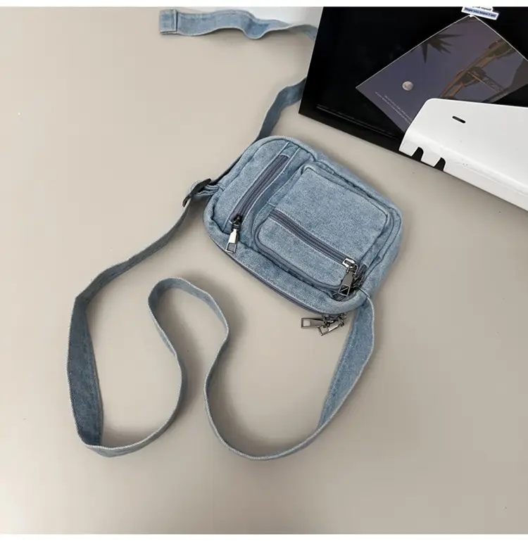 Vintage Washed Denim Mini Shoulder Bag for Men Women — feature 41