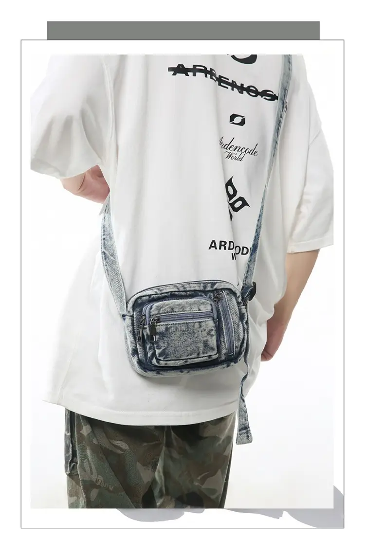 Vintage Washed Denim Mini Shoulder Bag for Men Women — feature 5