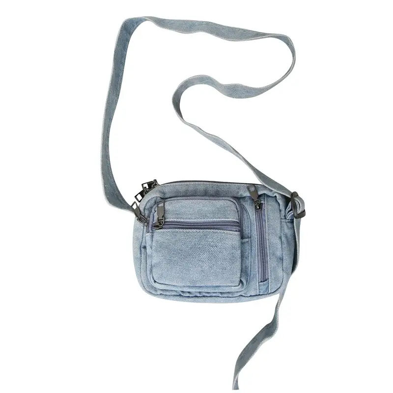 Vintage Washed Denim Mini Shoulder Bag for Men Women