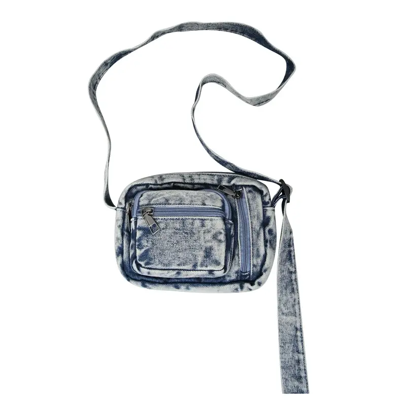 Vintage Washed Denim Mini Shoulder Bag for Men Women