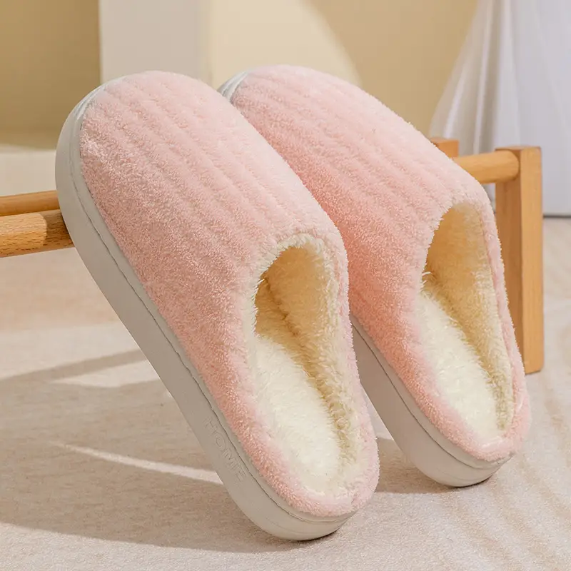 Cotton Slippers Men's Autumn and Winter Outdoor Indoor Home Comfortable Thick Sole Dung Feeling Plush Warm Couple Shoes Women