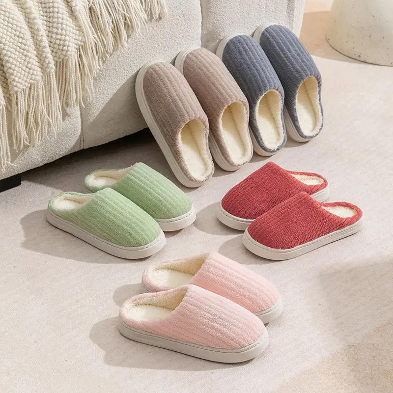 Cotton Slippers Men's Autumn and Winter Outdoor Indoor Home Comfortable Thick Sole Dung Feeling Plush Warm Couple Shoes Women